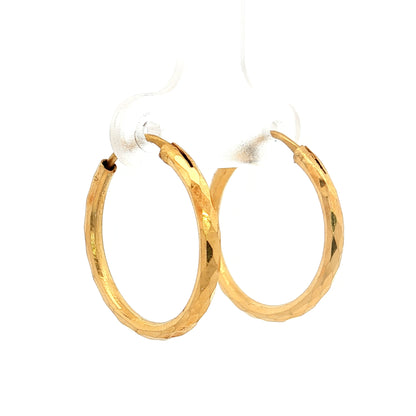 Diamond Cut Pattern Hoop Earrings 18k Yellow Gold