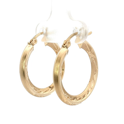 Laser Cut Brushed Hoop Earrings 14k Yellow Gold