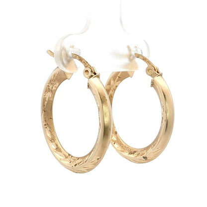 Laser Cut Brushed Hoop Earrings 14k Yellow Gold