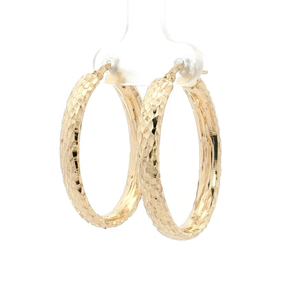 Oval Hammered Hoop Earrings 14k Yellow Gold