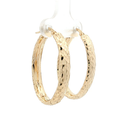 Oval Hammered Hoop Earrings 14k Yellow Gold
