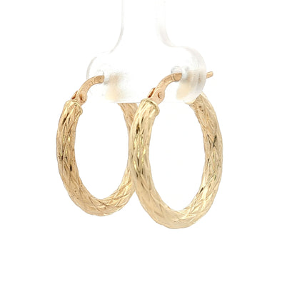 Oval Cross Hatch Textured Hoop Earrings 14k