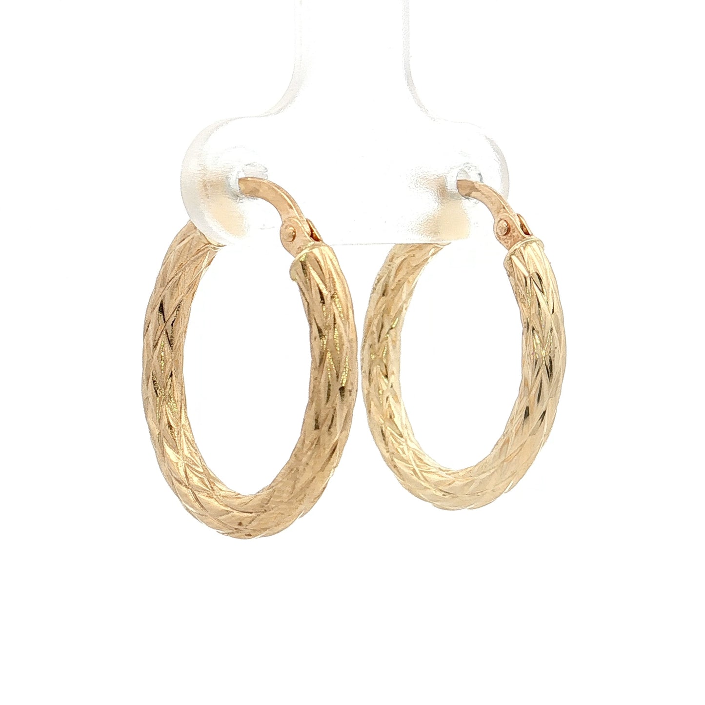Oval Cross Hatch Textured Hoop Earrings 14k