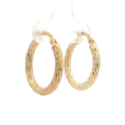 Oval Cross Hatch Textured Hoop Earrings 14k