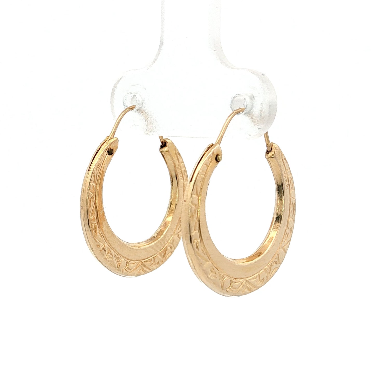 Ornate Engraved Hoop Earrings 14k Yellow Gold
