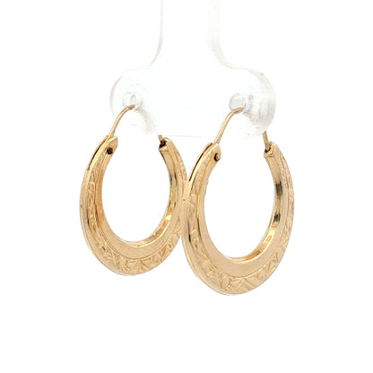 Ornate Engraved Hoop Earrings 14k Yellow Gold