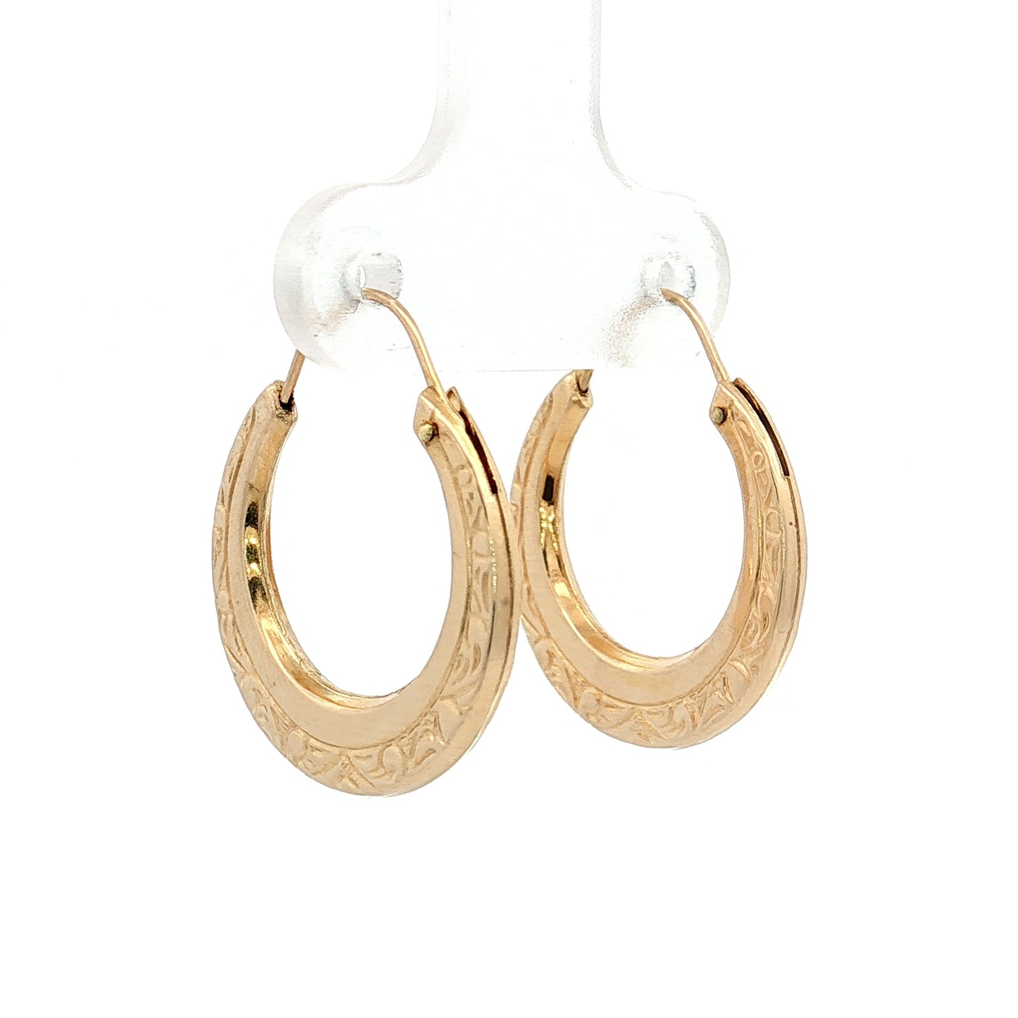 Ornate Engraved Hoop Earrings 14k Yellow Gold