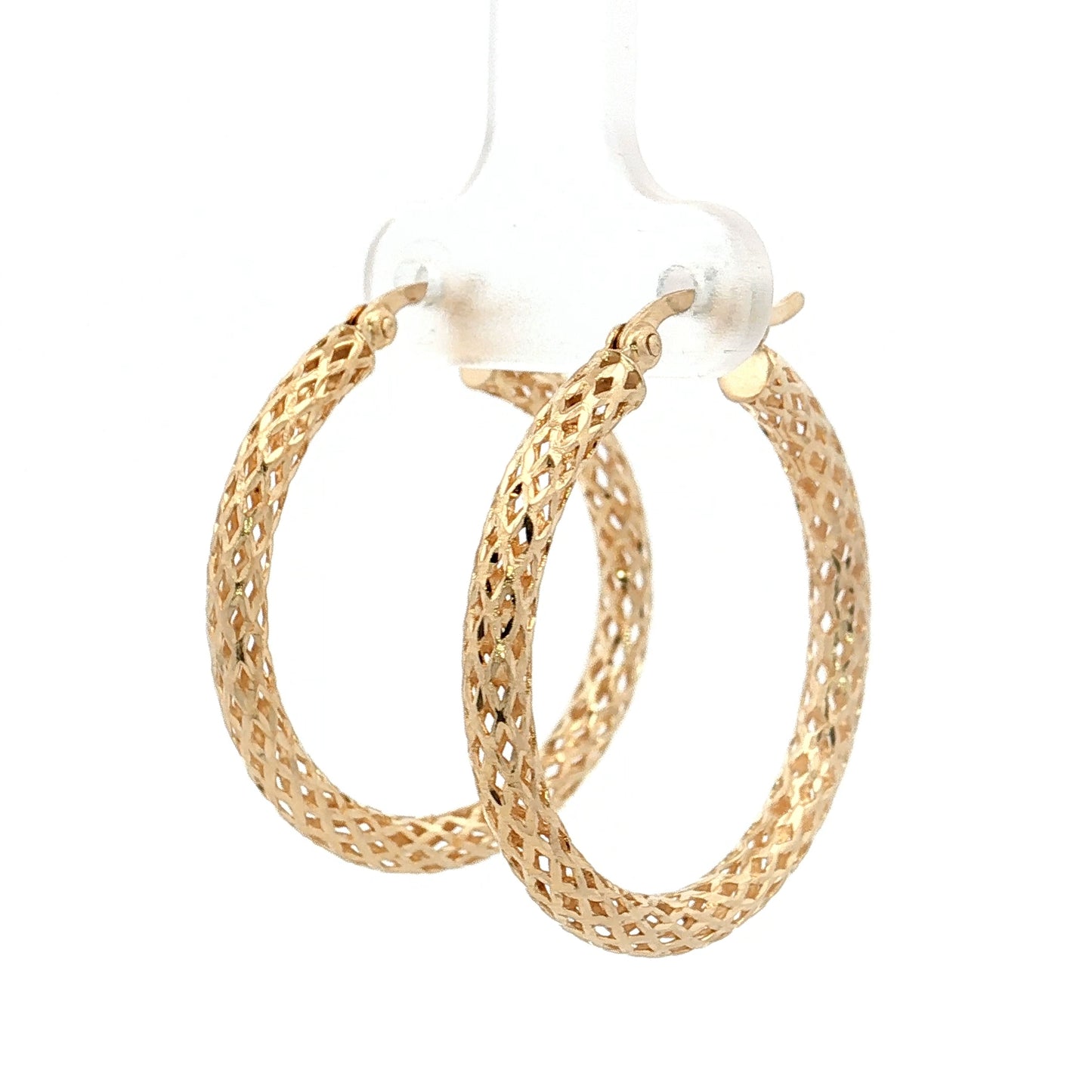 Mesh Textured Hoop Earrings 14k Yellow Gold
