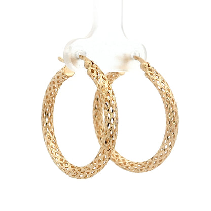 Mesh Textured Hoop Earrings 14k Yellow Gold