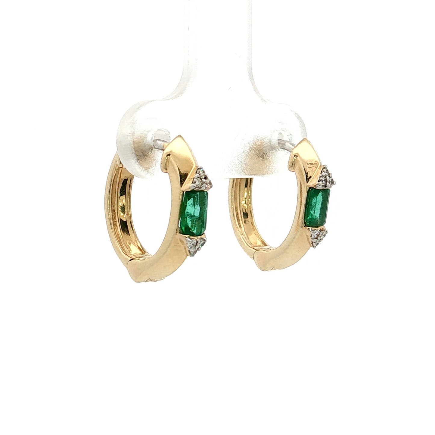 Baguette Emerald & Diamond Hoop Earrings 14k Yellow Gold