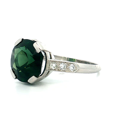 5.20 Vintage Green Sapphire Engagement Ring Platinum
