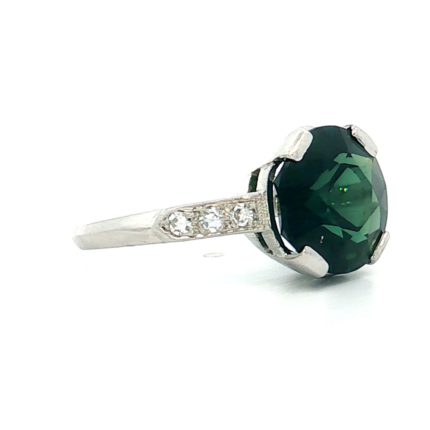 5.20 Vintage Green Sapphire Engagement Ring Platinum
