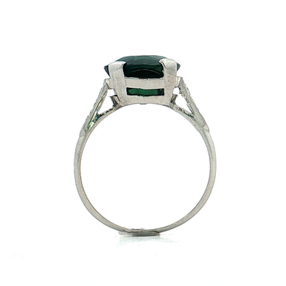 5.20 Vintage Green Sapphire Engagement Ring Platinum