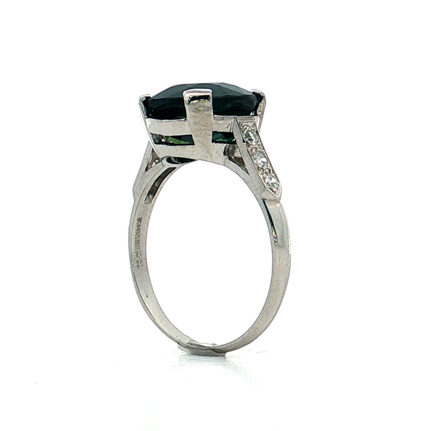 5.20 Vintage Green Sapphire Engagement Ring Platinum