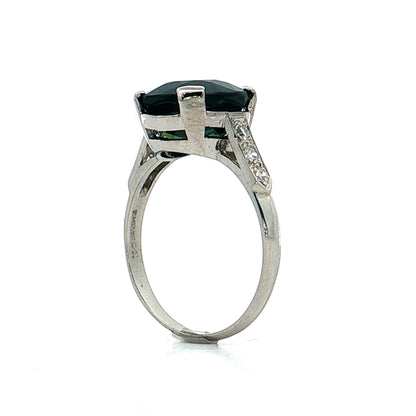 5.20 Vintage Green Sapphire Engagement Ring Platinum