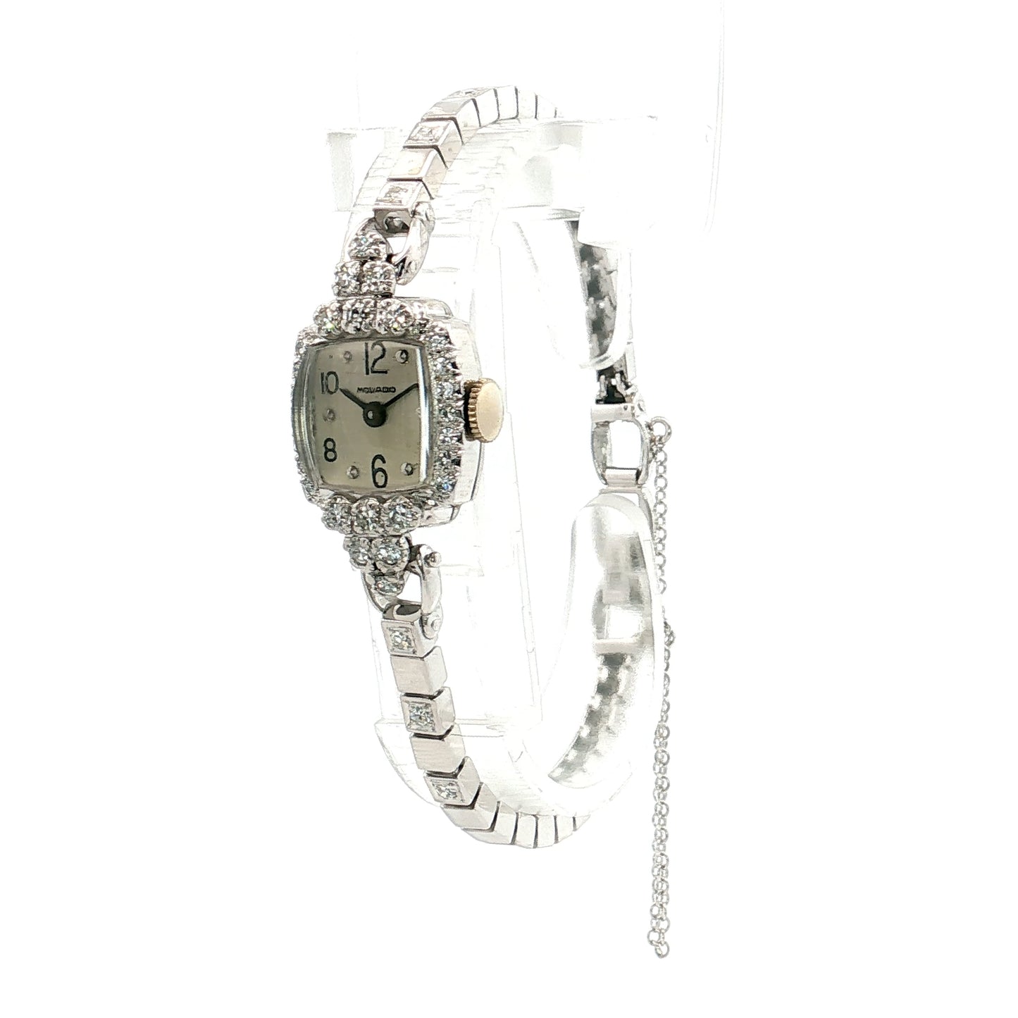 .90 Art Deco Diamond Movado Watch 14k White Gold
