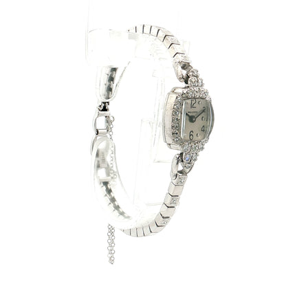 .90 Art Deco Diamond Movado Watch 14k White Gold