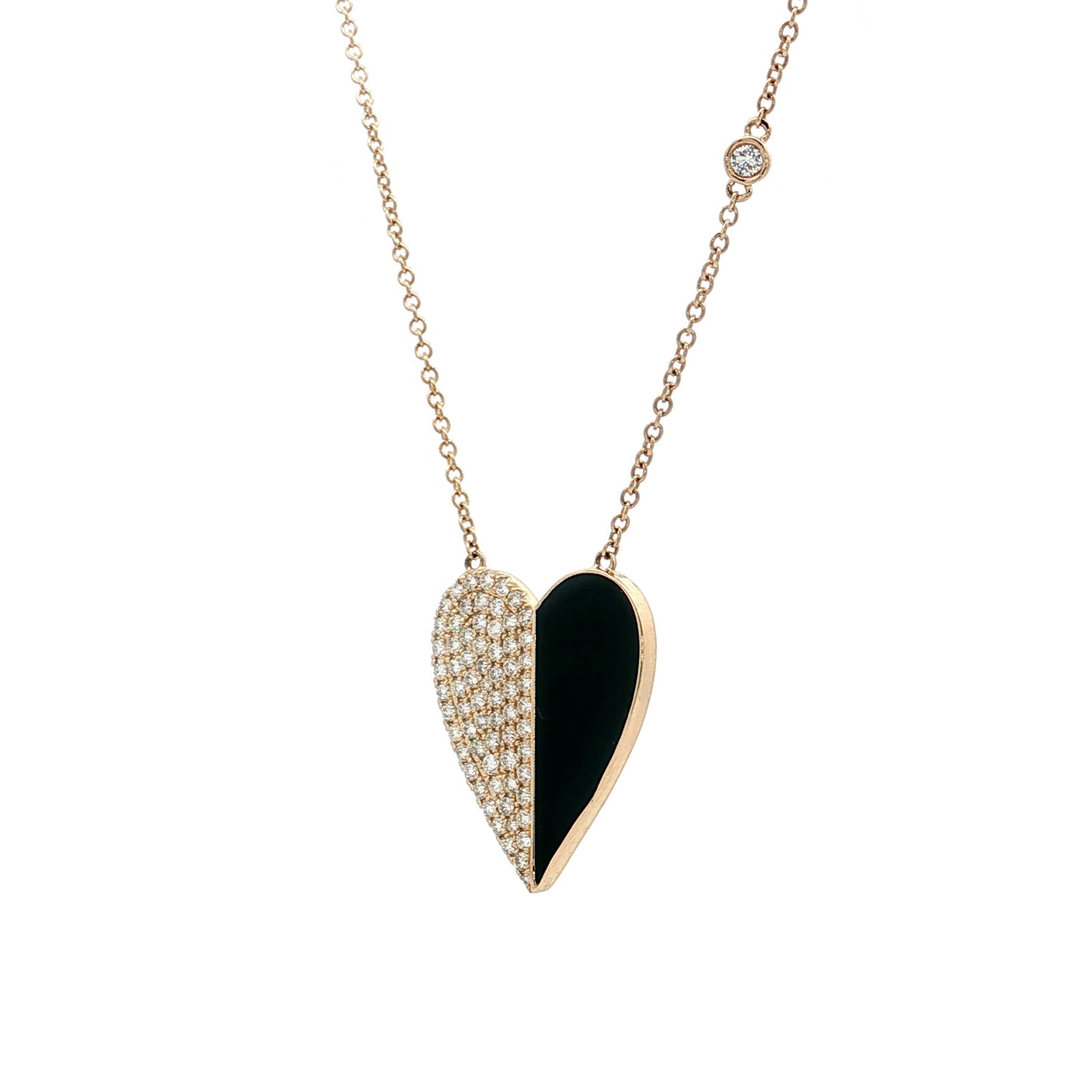 .55 Diamond & Black Onyx Heart Pendant Necklace 14k