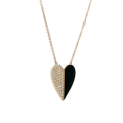 .55 Diamond & Black Onyx Heart Pendant Necklace 14k