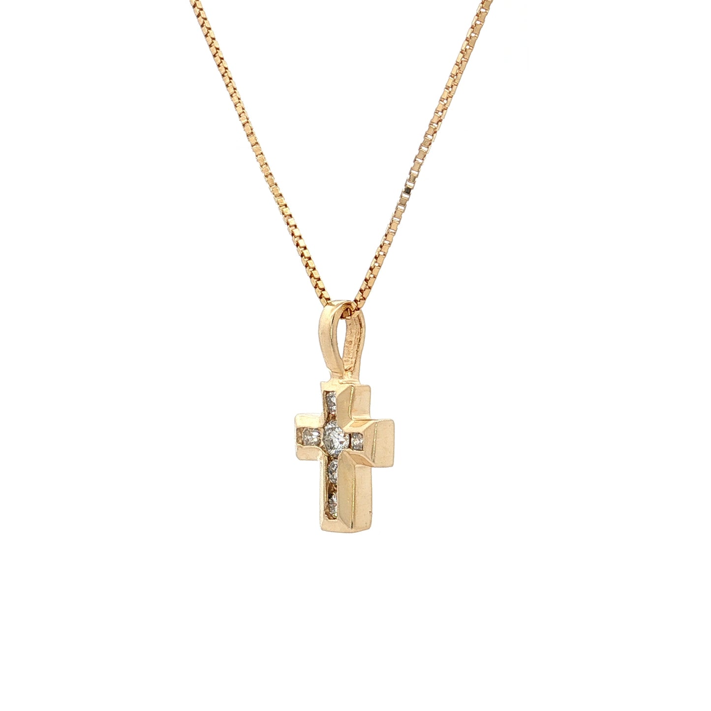 .13 Diamond Cross Pendant Necklace 14k Yellow Gold