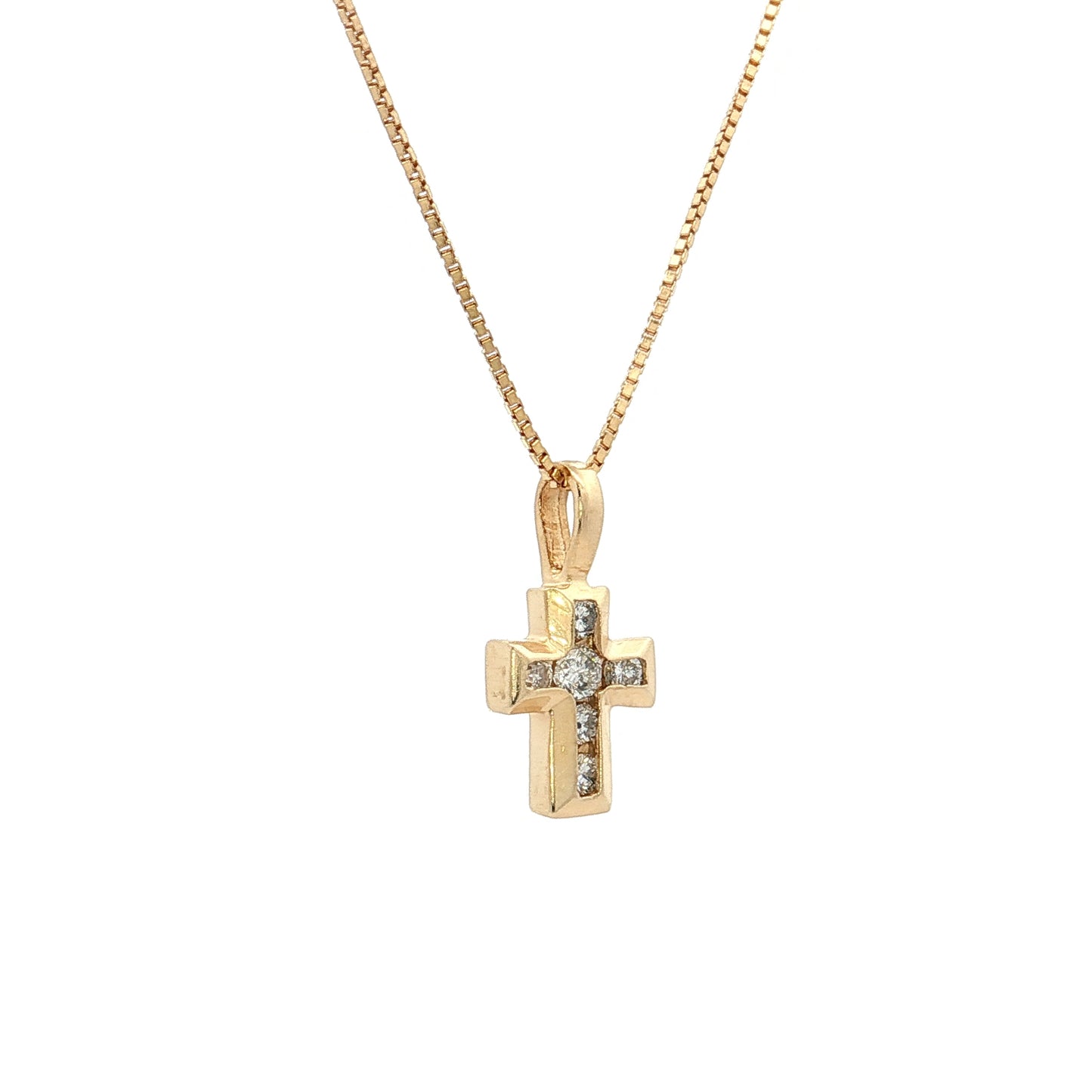 .13 Diamond Cross Pendant Necklace 14k Yellow Gold