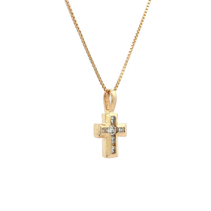 .13 Diamond Cross Pendant Necklace 14k Yellow Gold