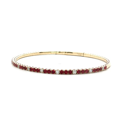1.30 Ruby & Diamond Bangle Bracelet 14k Yellow Gold