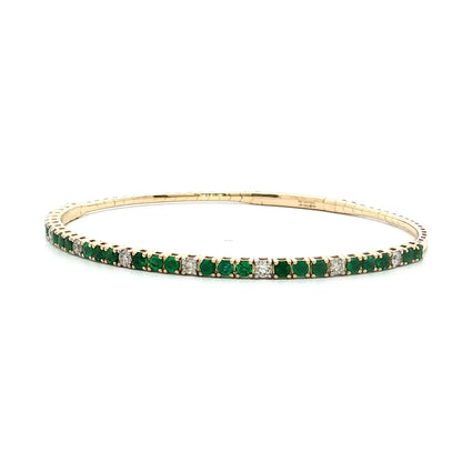 Emerald & Diamond Bangle Bracelet 14k Yellow Gold
