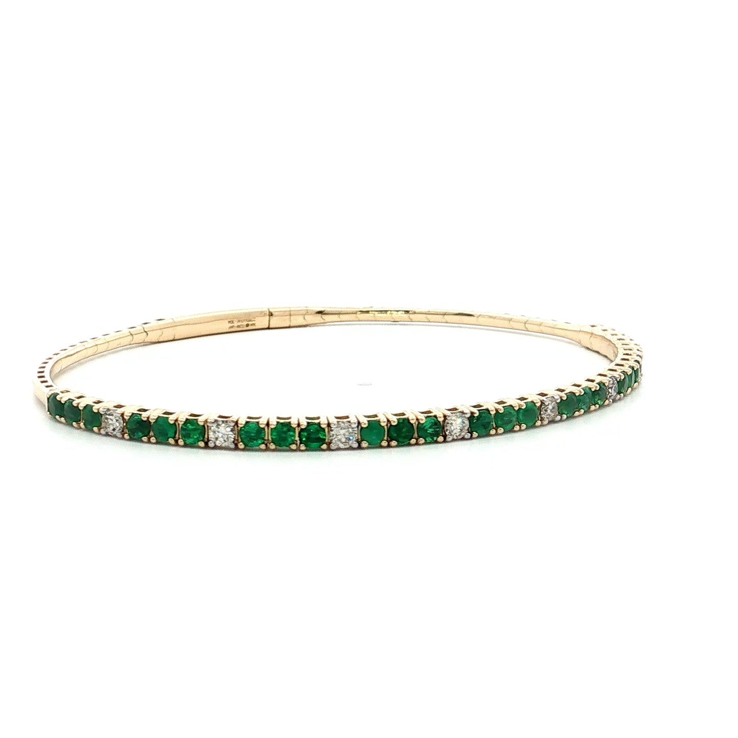 Emerald & Diamond Bangle Bracelet 14k Yellow Gold