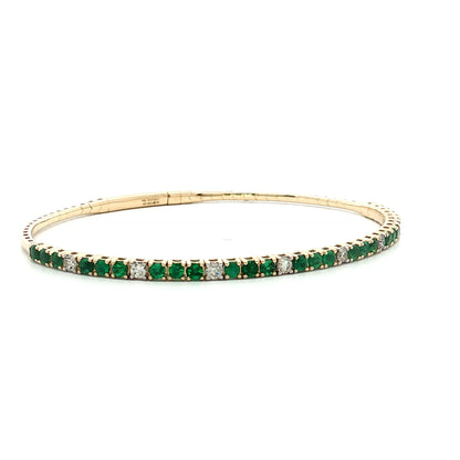 Emerald & Diamond Bangle Bracelet 14k Yellow Gold