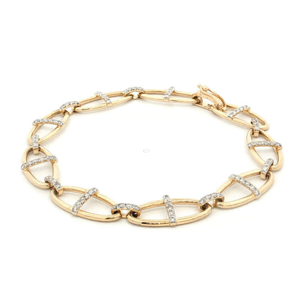 .76 Diamond Oval Link Chain Bracelet 14k Yellow Gold