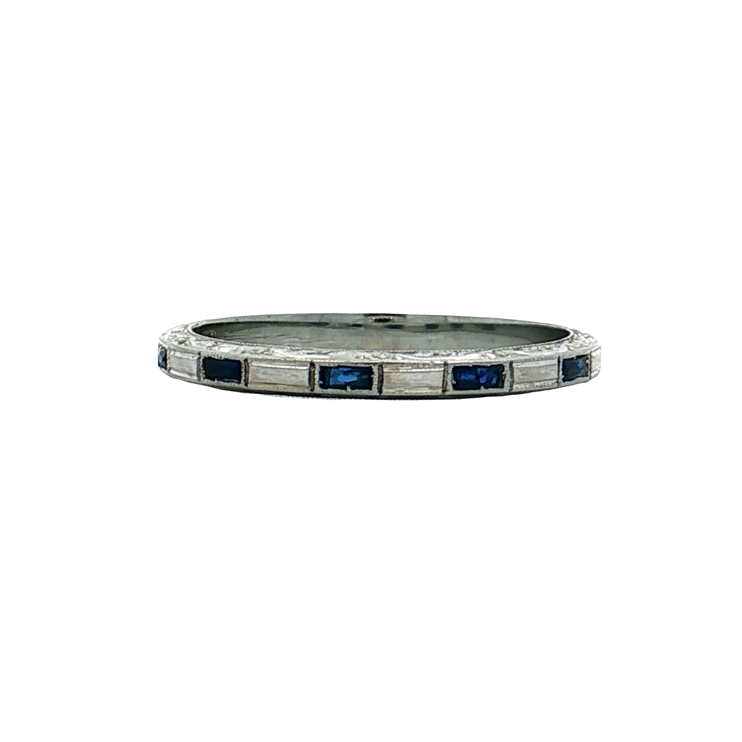 .13 Antique Art Deco Sapphire Wedding Band Platinum