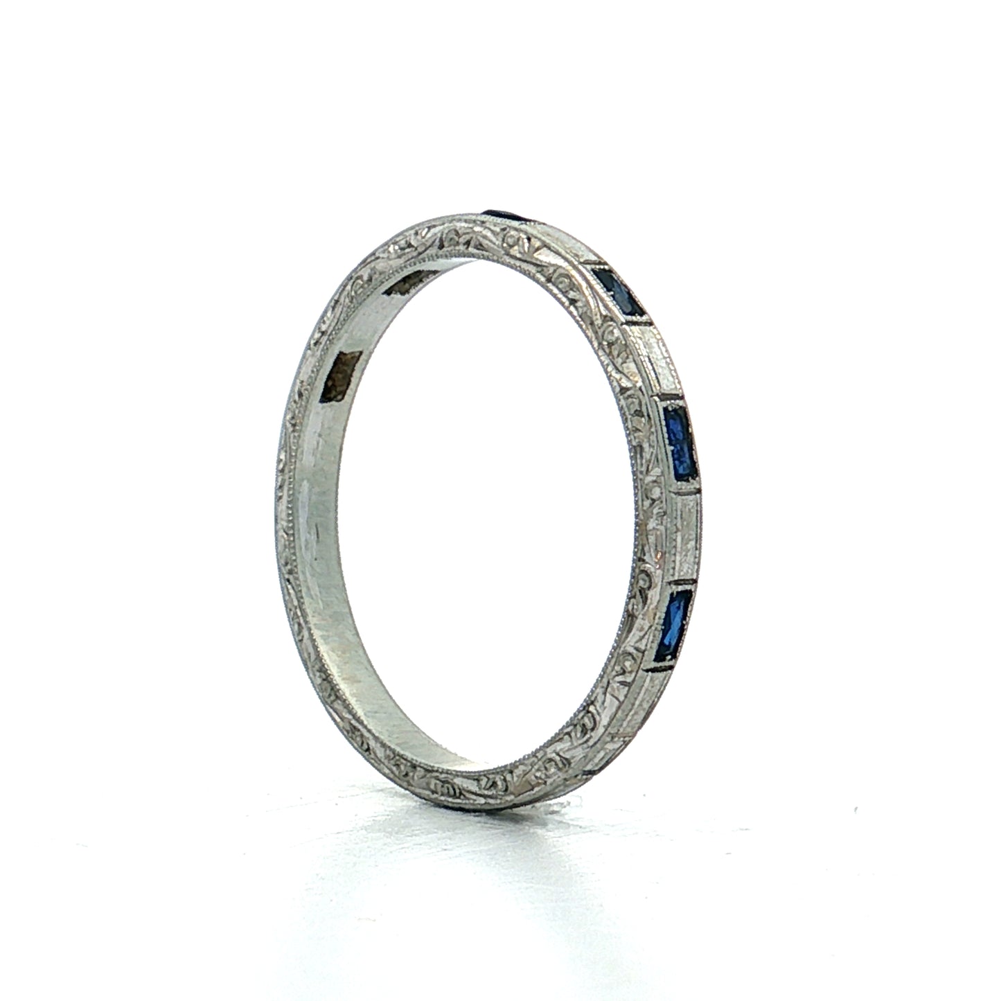 .13 Antique Art Deco Sapphire Wedding Band Platinum