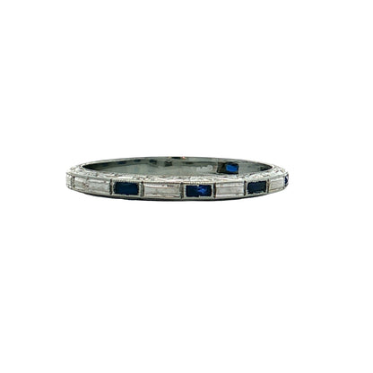 .13 Antique Art Deco Sapphire Wedding Band Platinum