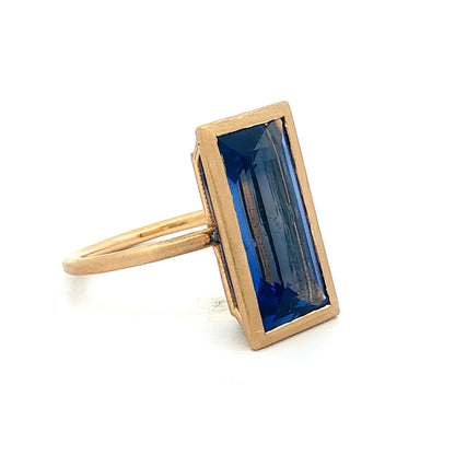 6.75 Baguette Cut Blue Sapphire Cocktail Ring 18k