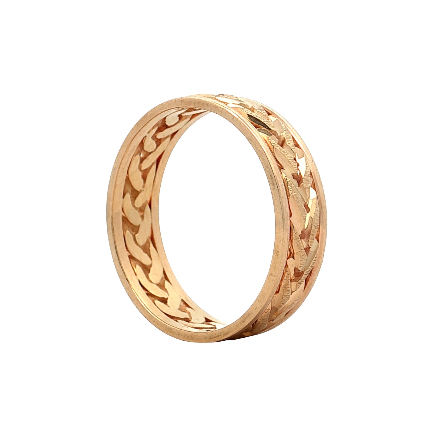 Men's Engraved Braided Chain Link Wedding Band 14k