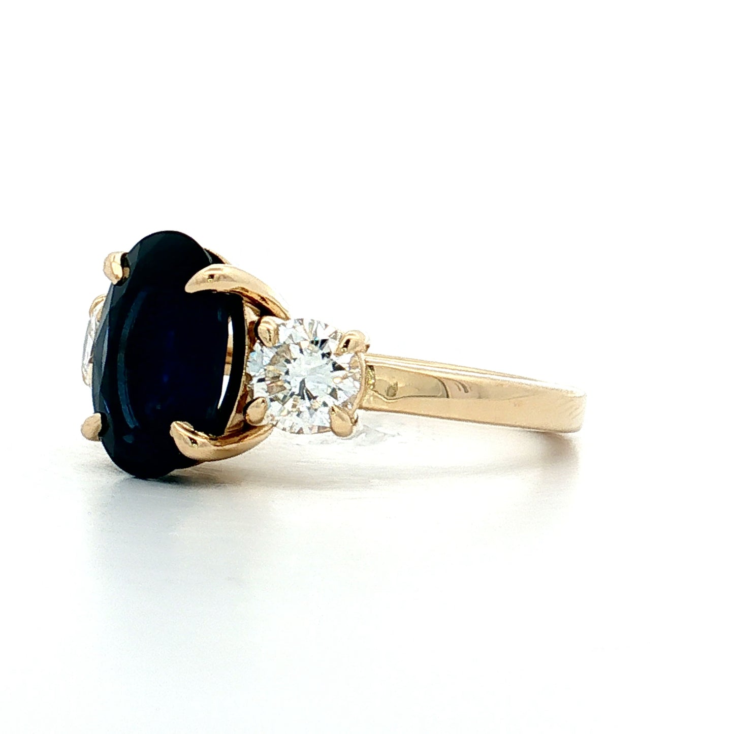 3.28 Blue Sapphire Three Stone Engagement Ring 14k