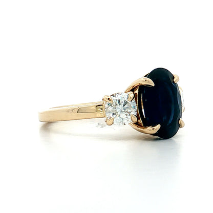 3.28 Blue Sapphire Three Stone Engagement Ring 14k