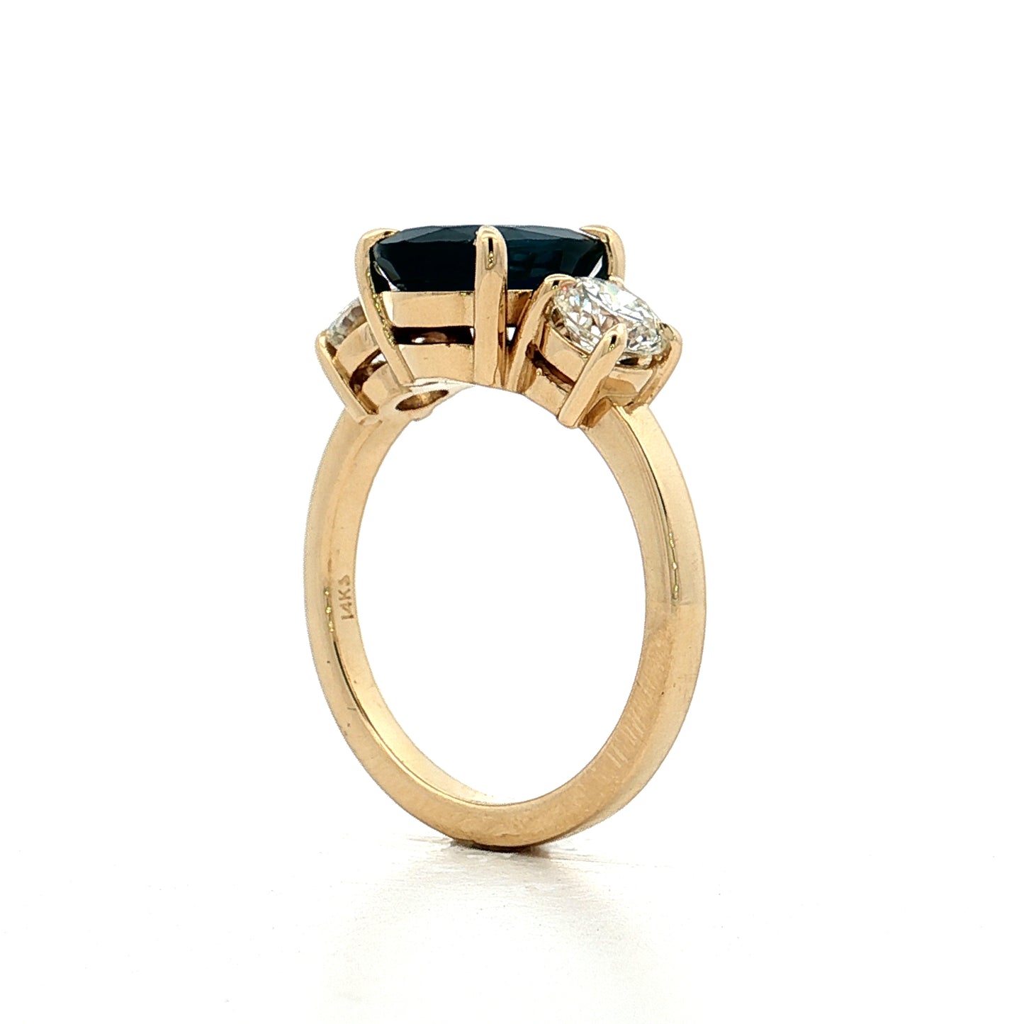 3.28 Blue Sapphire Three Stone Engagement Ring 14k