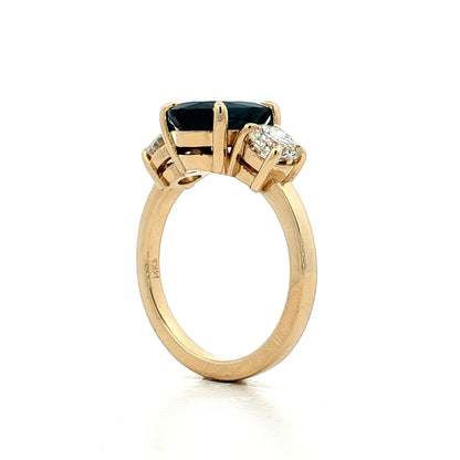 3.28 Blue Sapphire Three Stone Engagement Ring 14k