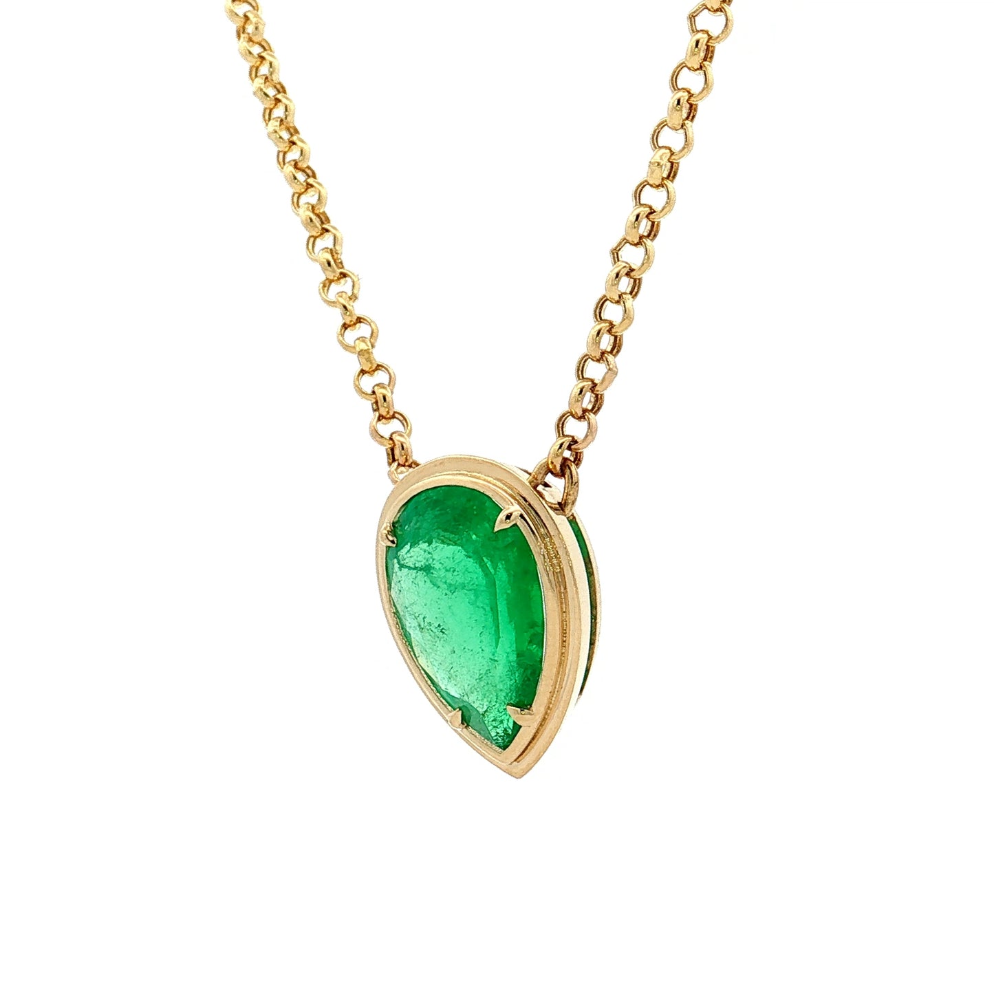 3.91 Pear Emerald Pendant Necklace 14k White Gold
