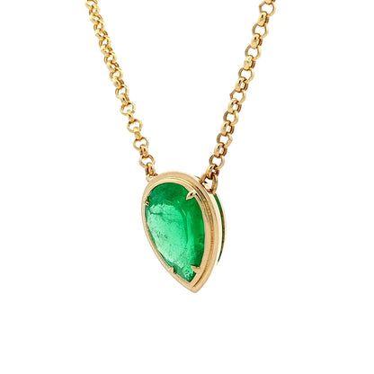3.91 Pear Emerald Pendant Necklace 14k White Gold