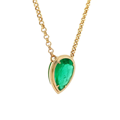 3.91 Pear Emerald Pendant Necklace 14k White Gold