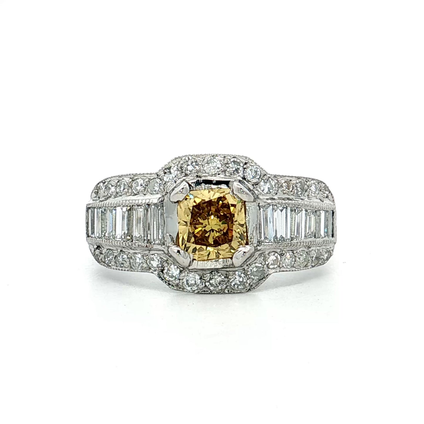 .76 Fancy Yellow Diamond Engagement Ring Platinum