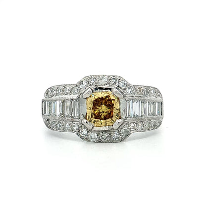 .76 Fancy Yellow Diamond Engagement Ring Platinum