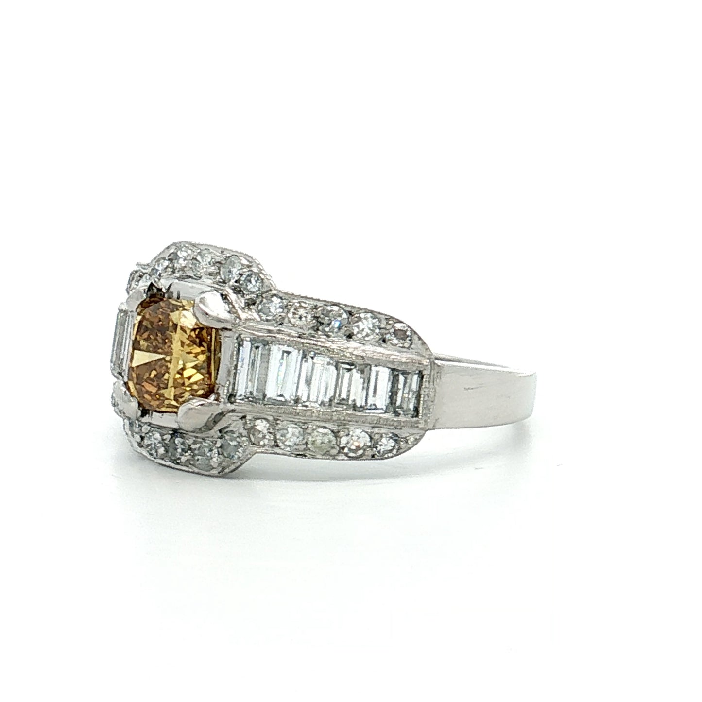 .76 Fancy Yellow Diamond Engagement Ring Platinum