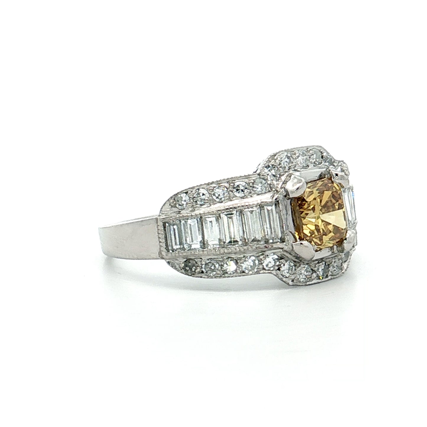 .76 Fancy Yellow Diamond Engagement Ring Platinum