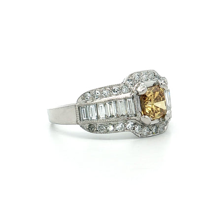 .76 Fancy Yellow Diamond Engagement Ring Platinum