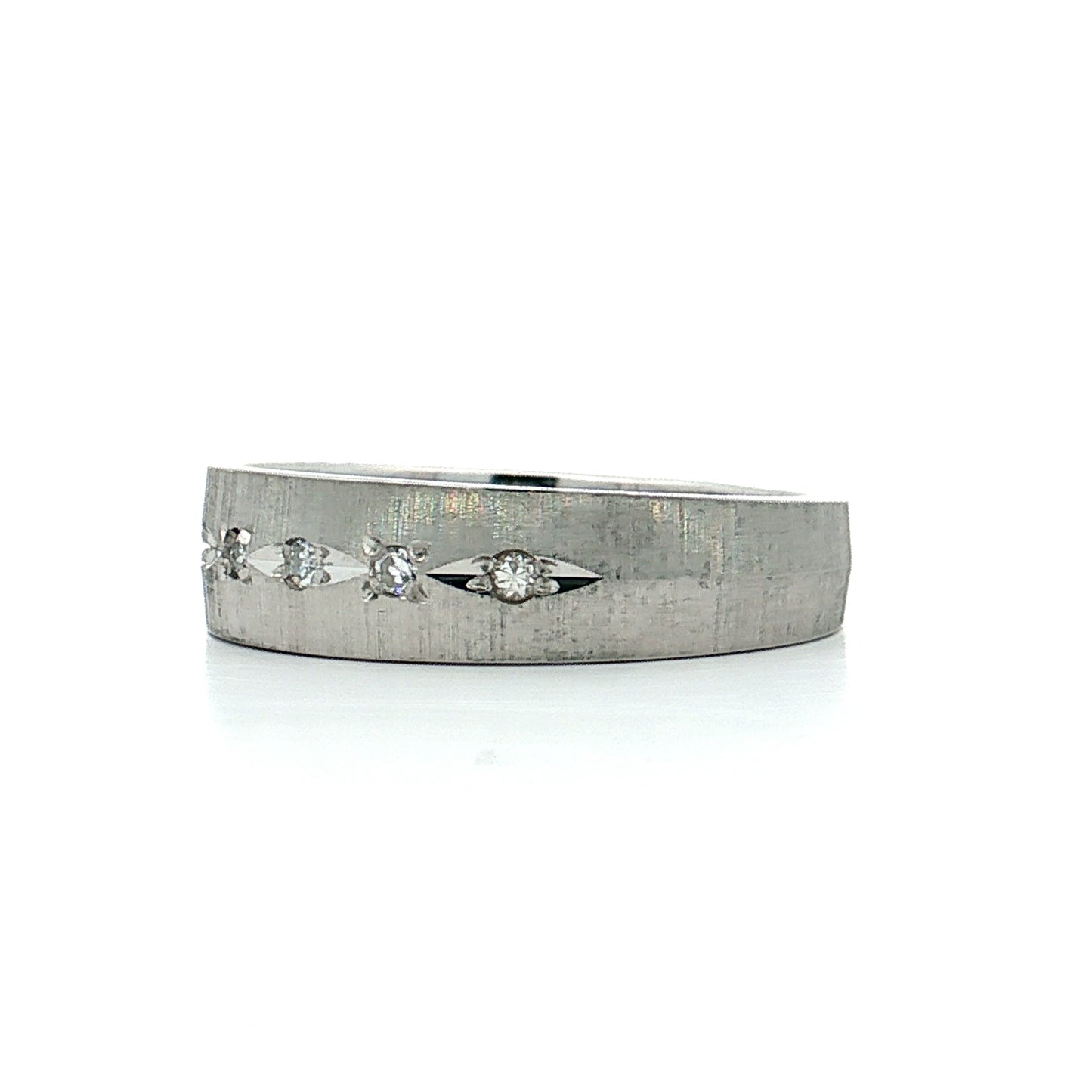 Vintage Mid-Century Diamond Men's Band 14k White Gold