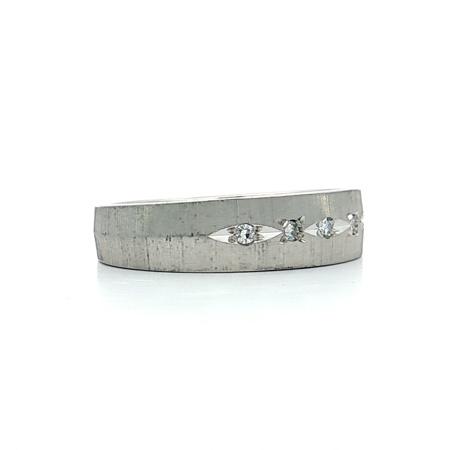 Vintage Mid-Century Diamond Men's Band 14k White Gold